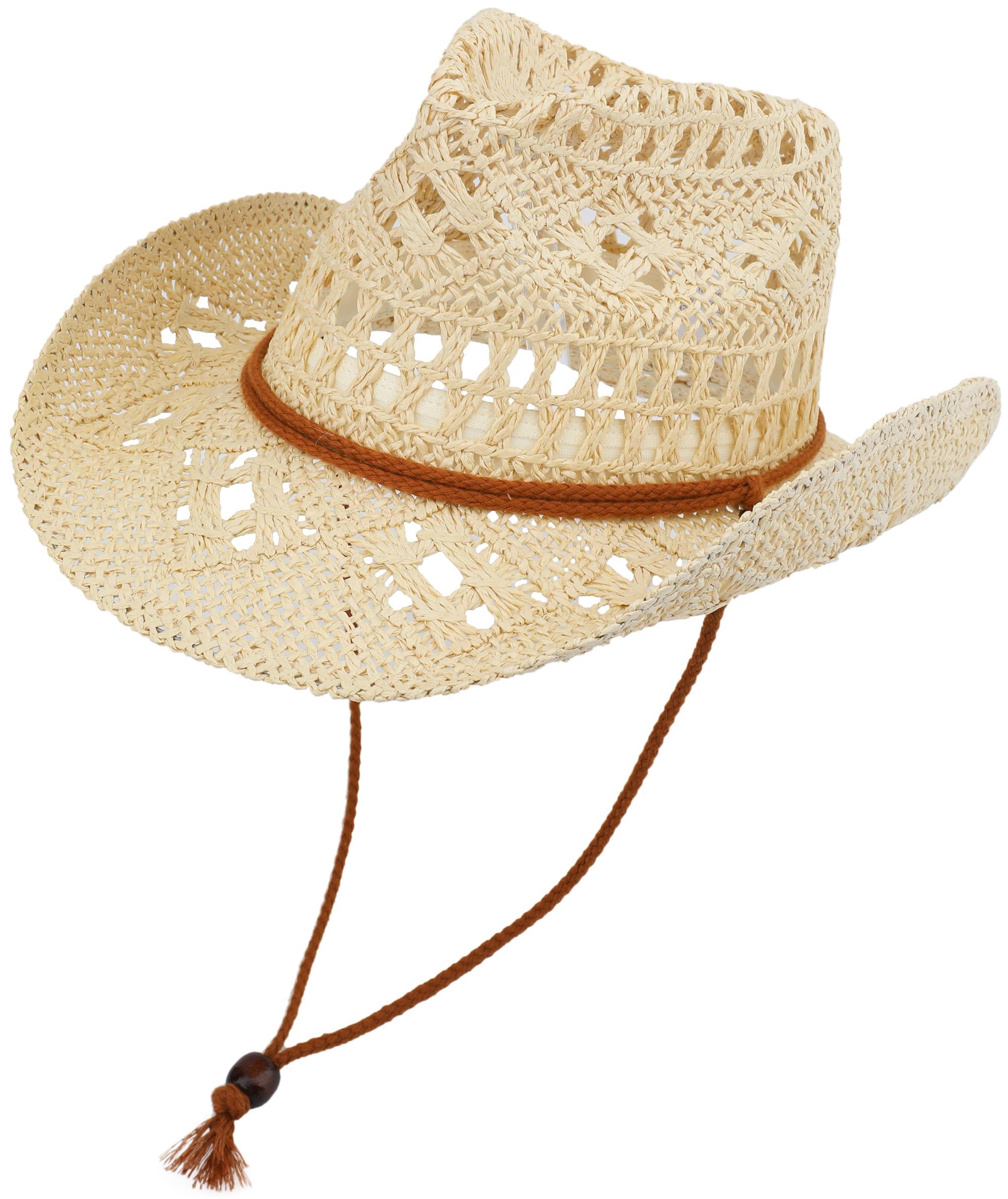 Melesh Adult Straw Sun Beach Western Cowgirl Cowboy Hat for Women (US, Alpha, One Size, Beige)