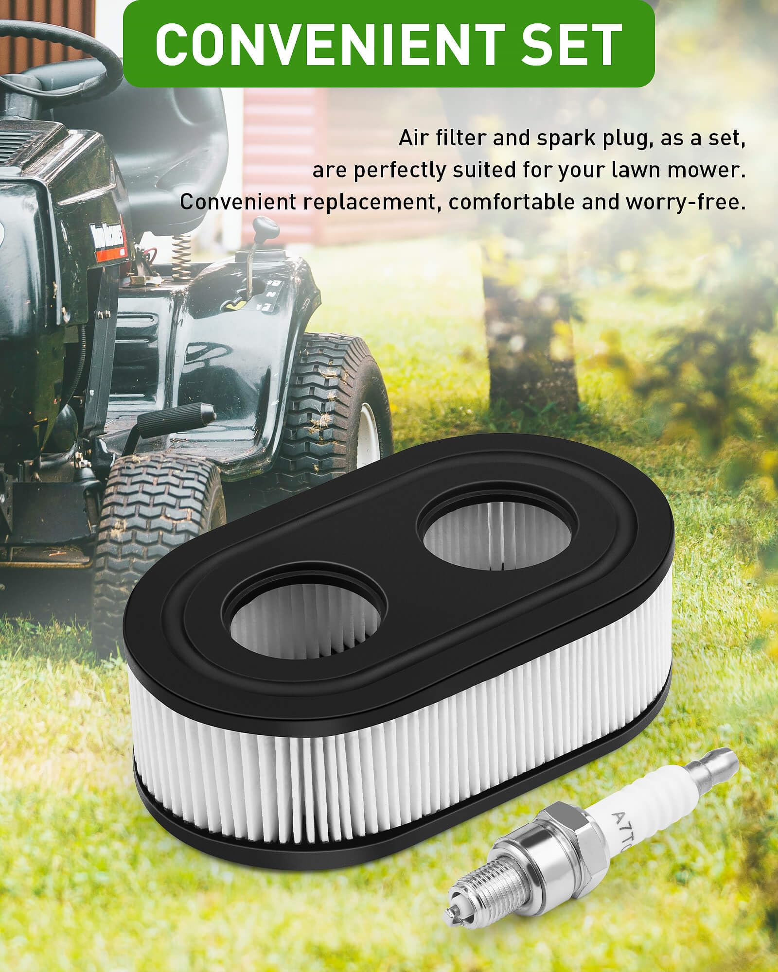 593260 Air Filter, 798452 334404 Air Cleaner Cartridge Filter, 2PCS Walk Behind Lawn Mower Air Fliter with 1PCS Spark Plug for 4247 5432 5432k 09P00 09P702 550E 500EX 550EX 625 575EX