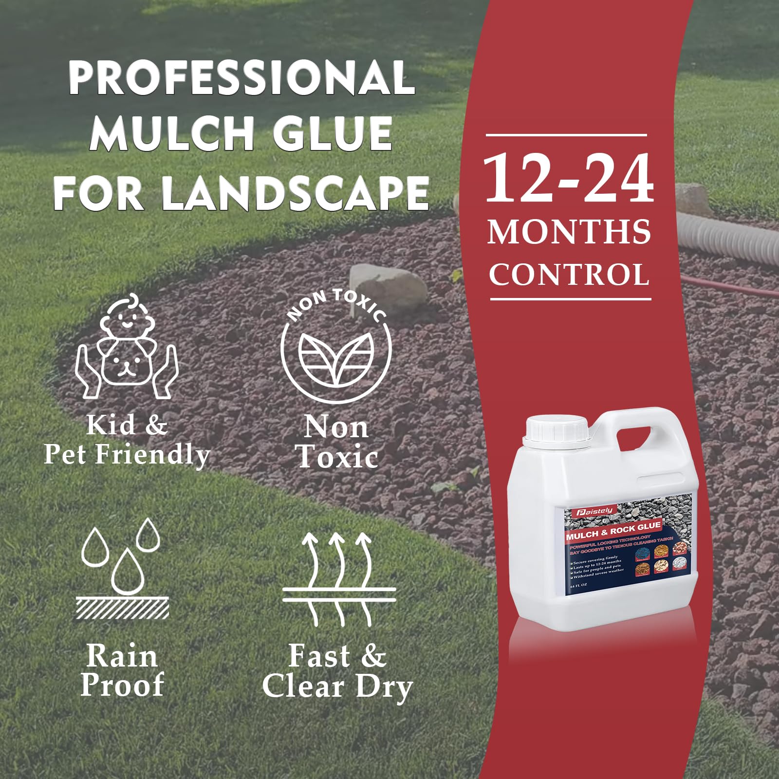 Mulch Glue for Landscaping 64OZ, Powerful Concentrated Mulch Glue for Pea Gravel, Rock Glue, Gravel Binder, Secure Covering Firmly, Non-Toxic Mulch Glue for Rocks for Locking Most Mulches