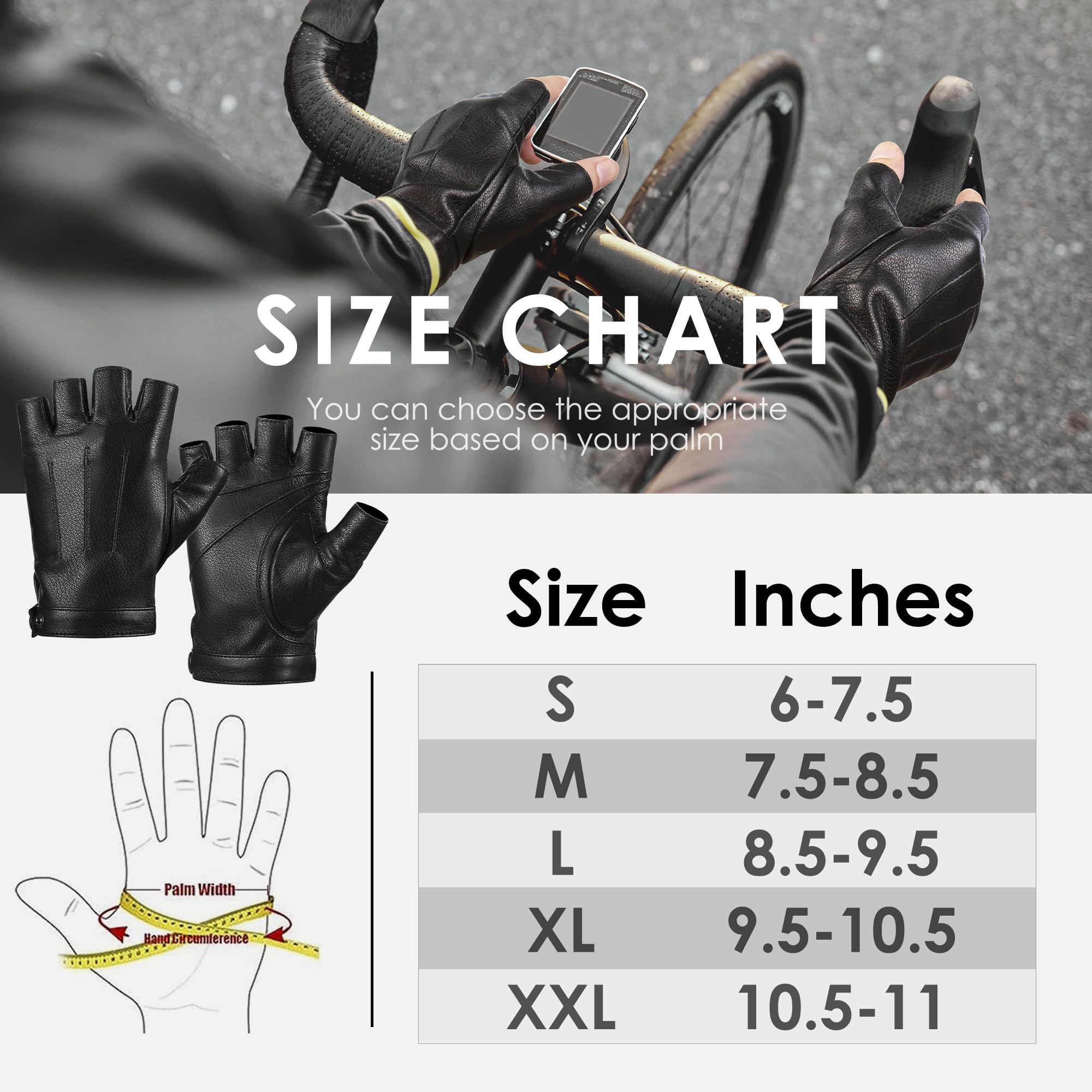 Kebesu Fingerless Driving Riding Leather Gloves Outdoor Anti-Slip Sports Half Finger Gloves for Men Women