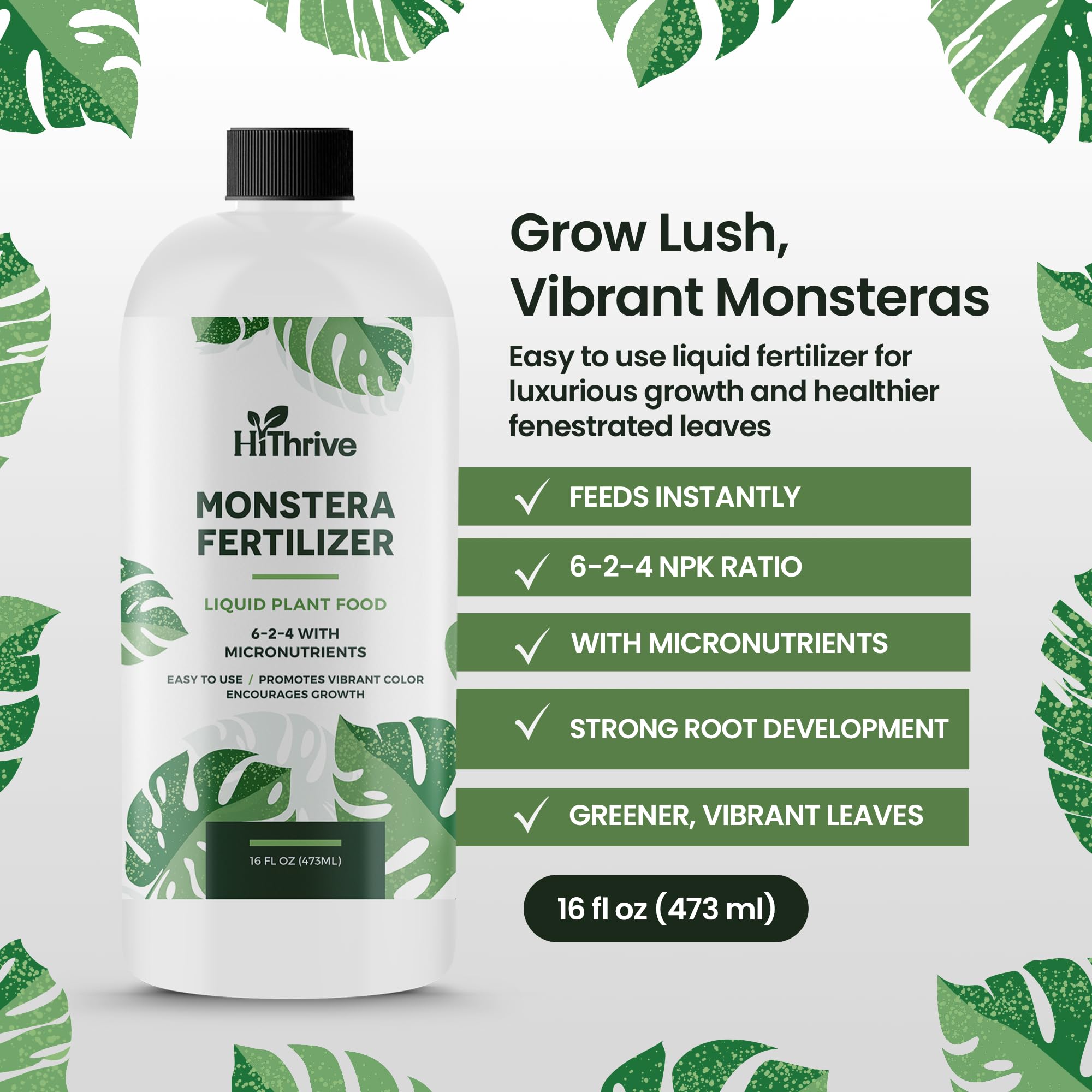 16oz Monstera Plant Food - Makes 96 Gallons of Monstera Fertilizer Indoor & Outdoor Use, Liquid Monstera Plant Fertilizer for Monstera Obliqua, Deliciosa & More, 6-2-4 NPK for Healthy Growth & Leaves