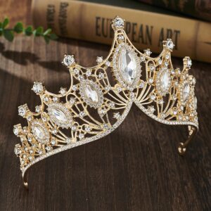 Tiara for Women, Crystal Birthday Crown, Rhinestone Princess Tiaras, Hair Accessories Perfect for Birthday Decorations, Wedding Brides, Halloween Cosplay (Gold)