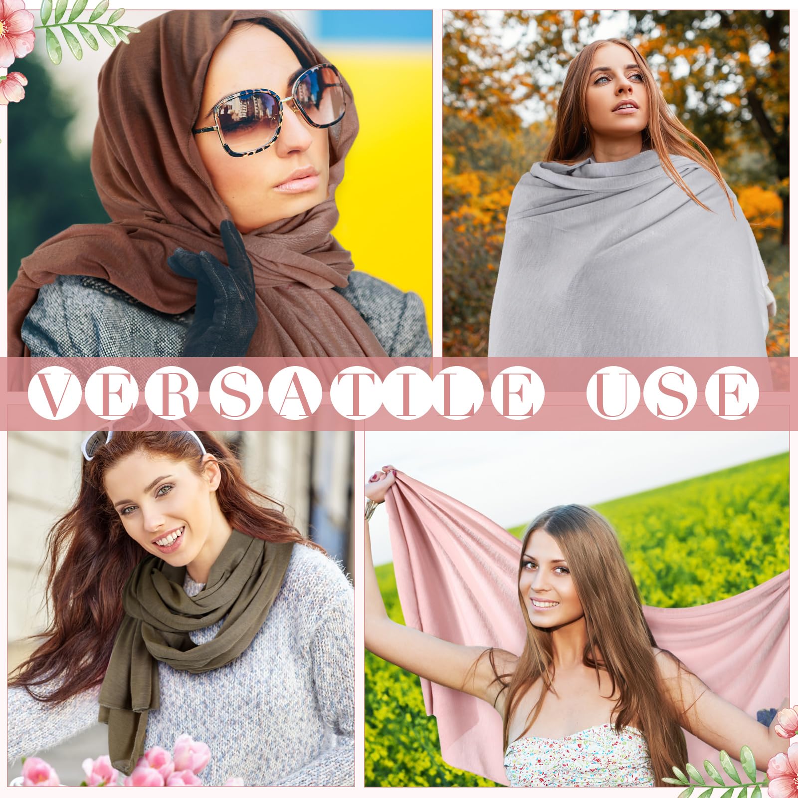 Bunnycool 6 Pack Hijab Scarves for Women Muslim Head Wraps Jersey Hijab Soft Long Scarf Wrap for Muslim Cotton Hijab Shawl