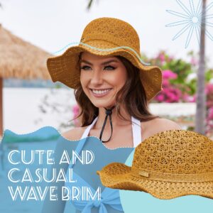 uTian Sun hat for Women Wide Brim Washable Packable Lightweight Summer Beach Cap Adjustable Straw Like Hat UPF UV Protection, Round Khaki