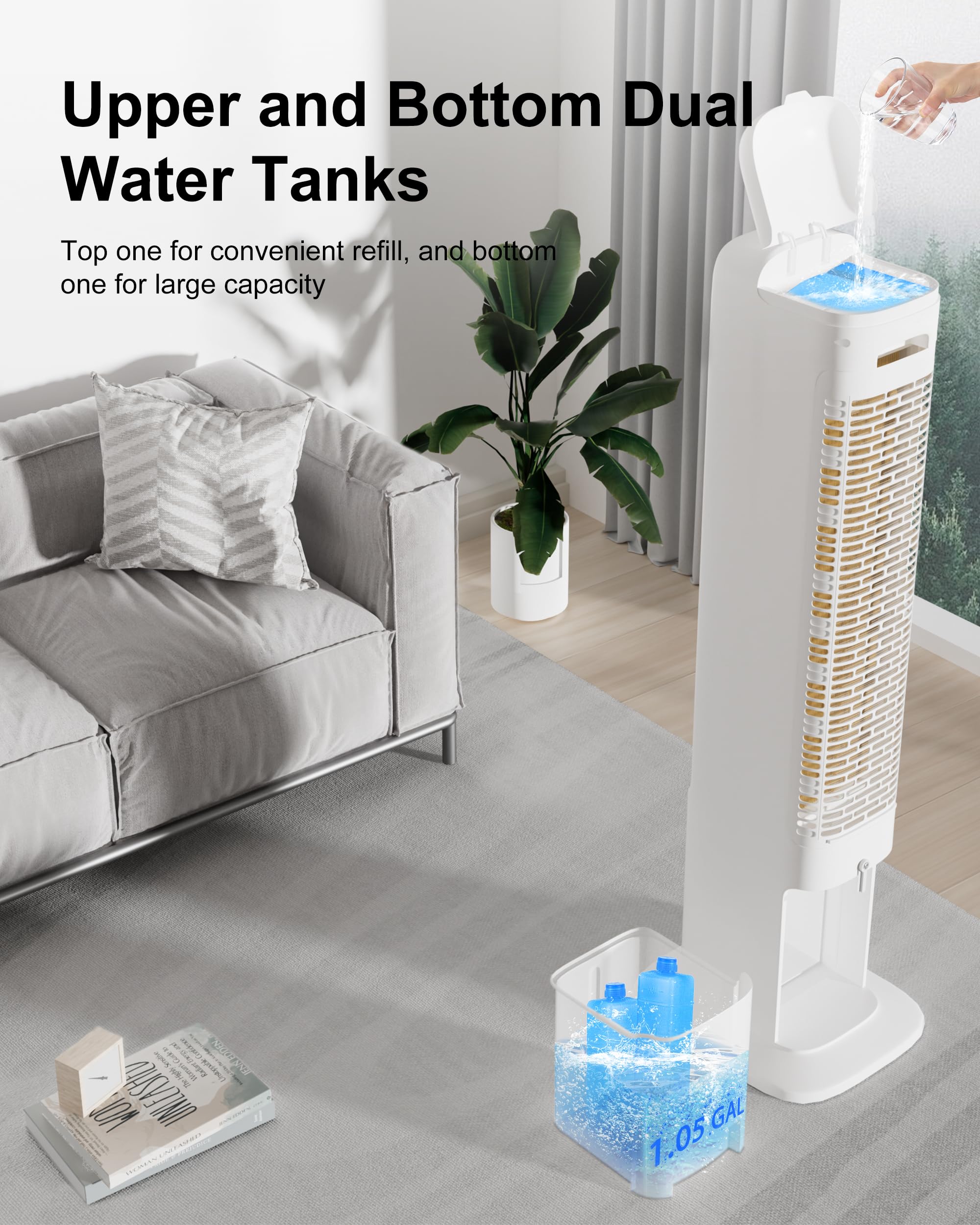 Uthfy Tower Fan for Bedroom,Fans that Blow Cold Air,41"Evaporative Air Cooler Swamp Cooler with 4L Tank & 4 Ice Packs,Oscillating Fan with Remote Control,Quiet Floor Standing Fan for Room