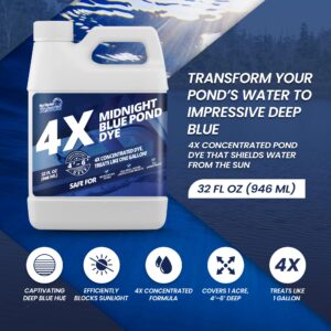 Midnight Blue Pond Dye 4X Concentrate, Dark Natural Looking Blue Pond Dye for Beautiful, Deep Blue Pond, Super Concentrate Pond Dye Blue, Protects Against Sunlight, Safe for Fish & Wildlife, 32 oz