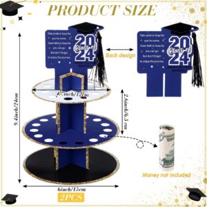 Spakon 2 Pcs 2024 Graduation Money Holder for Cash Gift Graduation Gift Money Holder Tower Tiered Cash Cake with 25 Holes for Congrats Grad Class of 2024 Graduation Party Supplies Decorations