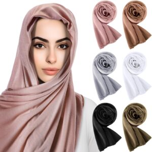 Bunnycool 6 Pack Hijab Scarves for Women Muslim Head Wraps Jersey Hijab Soft Long Scarf Wrap for Muslim Cotton Hijab Shawl