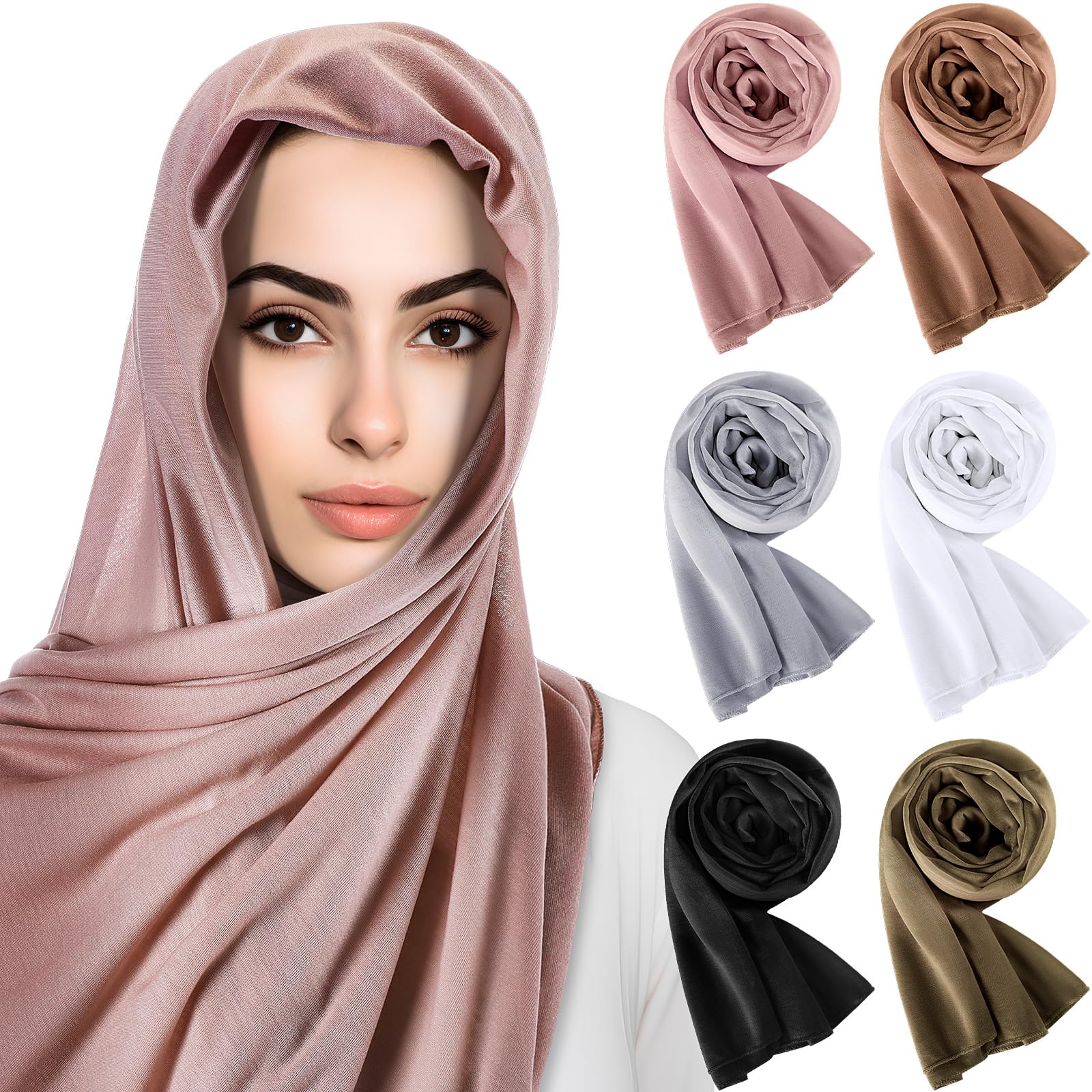 Bunnycool 6 Pack Hijab Scarves for Women Muslim Head Wraps Jersey Hijab Soft Long Scarf Wrap for Muslim Cotton Hijab Shawl