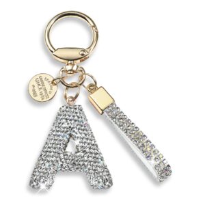 pink blue white initial letter keychain gift for women girls bling sparkly cute backpack car key accessories lanyard ﻿(a-white diamond)