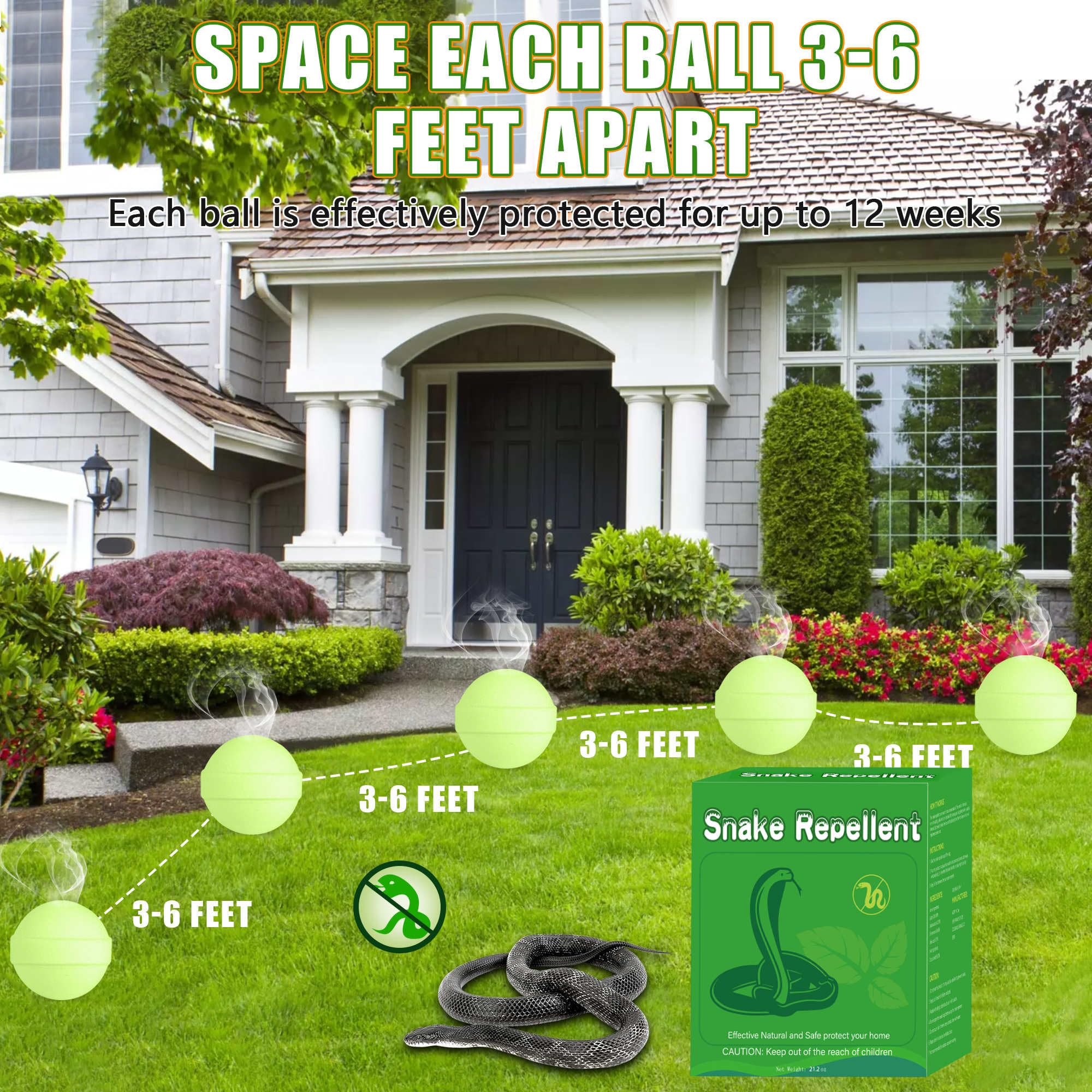 36 Pack Snake Repellent for Yard, Powerful Outdoor & Indoor Snake be Gone for Garden Lawn, Natural Snake Repellent Moth Balls for Outdoor Camping Fishing, Effective Repels Snakes Pets Safe Balls Green