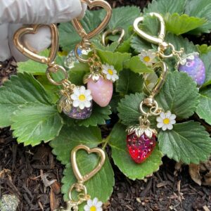 Agromusk Cute Strawberry Keychain,Bag Charms,Kawaii Heart Flower Daisy Key chains Accessories Decor for Girls Purse Gift (Red)