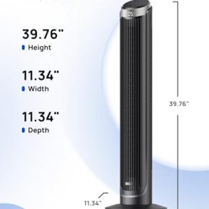 Dreo Smart Tower Fans for Bedroom, 90° Oscillating Fans for indoors, 5 Speeds 4 Modes Max 26ft/s, 12H Timer, LED with Touch, Remote Control, 40" Quiet Bladeless Standing Floor Fan, Work with Alexa