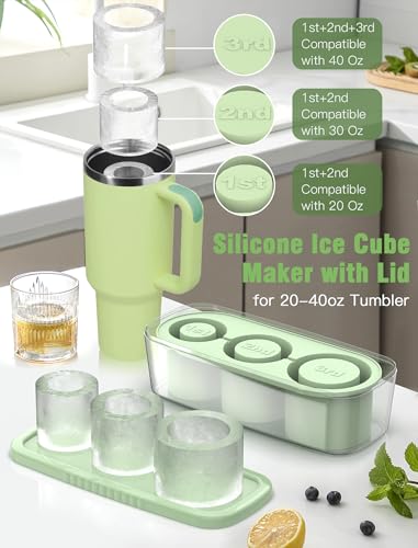 Ice Cube Tray for Stanley Tumbler, Silicone Ice Molds for Freezer, Ice Maker for Whiskey, Coffee, BPA-free (Green)