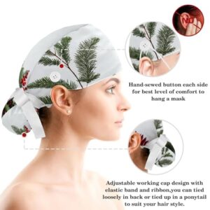 Nurse Scrub Caps,Scrub Hats with Buttons and Cotton Sweatband,Photo of Green Leaf Plants