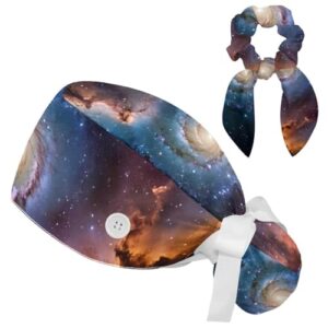 Scrub Surgical Hat,Cycling Hat with Buttons and Cotton Sweatband,Nebulae Many Stars Universe