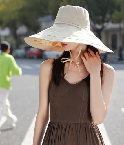 7 inch Wide Brim Women Sun Floppy Hat Summer Beach Bucket Fishing Hats Reversible Packable UV Protection for Hiking Garden Travel