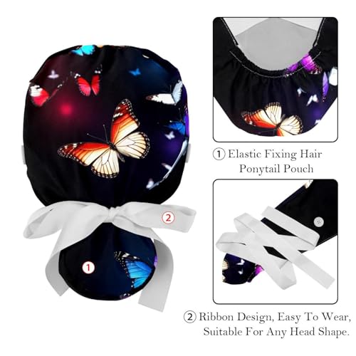 2-Pc Gourd-Shaped Working Cap,Fisherman Hat with Buttons and Cotton Sweatband,Night Glowing Butterflies on Dark