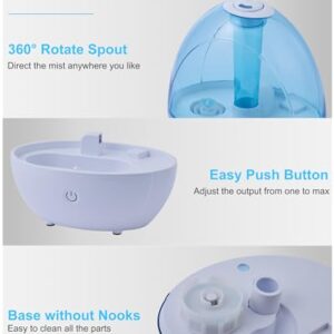 2L Cool Mist Humidifier for Bedroom with Nightlight, 30H Runtime, 360° Nozzle, Auto Shut-Off, Easy to Fill and Clean, Ideal for Home and Baby Nursery