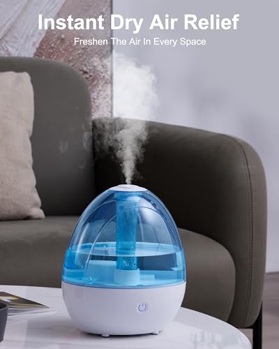 2L Cool Mist Humidifier for Bedroom with Nightlight, 30H Runtime, 360° Nozzle, Auto Shut-Off, Easy to Fill and Clean, Ideal for Home and Baby Nursery