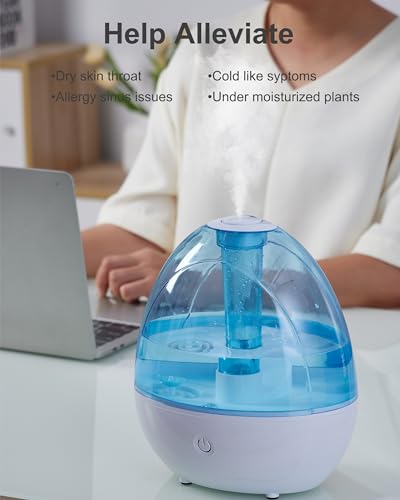 2L Cool Mist Humidifier for Bedroom with Nightlight, 30H Runtime, 360° Nozzle, Auto Shut-Off, Easy to Fill and Clean, Ideal for Home and Baby Nursery