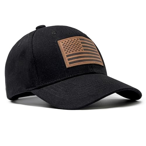 68LDROOTER American Flag Trucker Hat, USA Flag Leather Patch Patriotic Baseball Cap Hat for Men & Women Adjustable Fit for Casual Wear Black