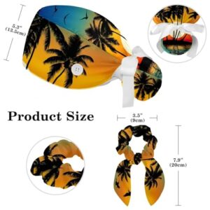 Nurse Scrub Caps,Scrub Hats with Buttons and Cotton Sweatband,Plam Tree Tropical Island at Sunset