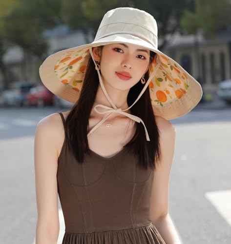 7 inch Wide Brim Women Sun Floppy Hat Summer Beach Bucket Fishing Hats Reversible Packable UV Protection for Hiking Garden Travel