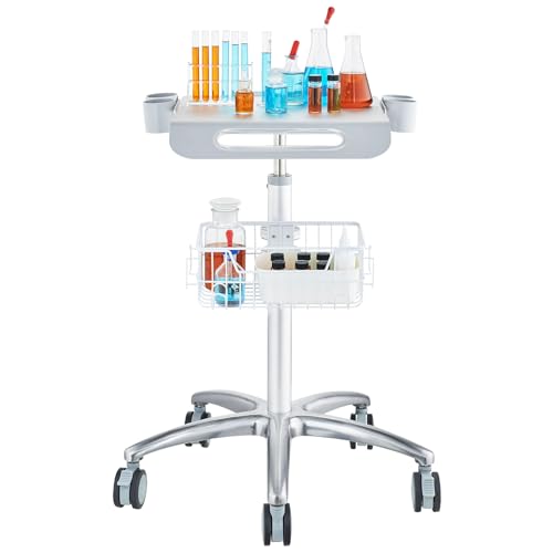 VEVOR Medical Cart, Salon Cart with Wheels, Mobile Trolley Cart 26.77"-42.91" Height Adjustable, Metal Salon Stations for Hair Stylist, Rolling Desktop Lab Cart for Clinic, Beauty and Salon