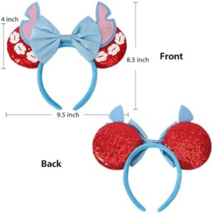 UNSPAZ Mouse Ears Headband, Sequin Mouse Ears for Women Girls Boys, Hamemade Soft Bow Headband for Cosplay Party Decorations Hair Accessories(ST Red)