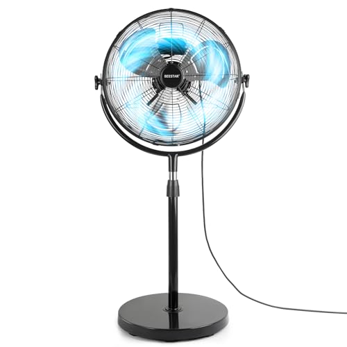 BEESTAR 18 Inch Heavy Duty High Velocity Pedestal Fan,Industrial Standing Fan with Adjustable Height and Tilt,3-Speed,Metal Fan for Industrial, Commercial, Residential, Greenhouse,Black