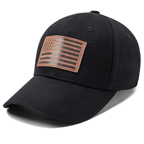 68LDROOTER American Flag Trucker Hat, USA Flag Leather Patch Patriotic Baseball Cap Hat for Men & Women Adjustable Fit for Casual Wear Black