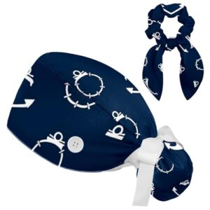 nurse scrub caps,scrub hats with buttons and cotton sweatband,ocean sea marinetime anchor