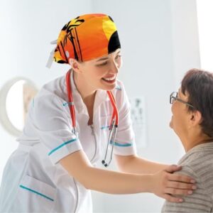 Scrub Surgical Hat,Cycling Hat with Buttons and Cotton Sweatband,Tropical Flamingo Sunset