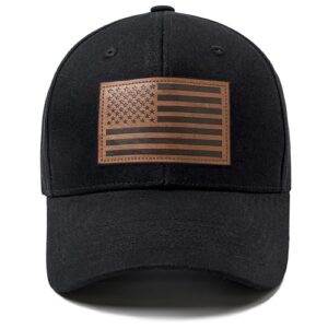 68ldrooter american flag trucker hat, usa flag leather patch patriotic baseball cap hat for men & women adjustable fit for casual wear black