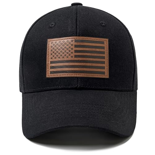 68LDROOTER American Flag Trucker Hat, USA Flag Leather Patch Patriotic Baseball Cap Hat for Men & Women Adjustable Fit for Casual Wear Black