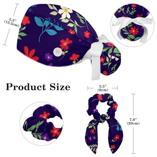 Scrub Surgical Hat,Cycling Hat with Buttons and Cotton Sweatband,Purple Background Floral