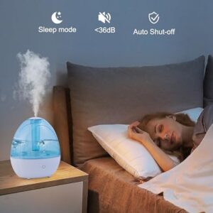 2L Cool Mist Humidifier for Bedroom with Nightlight, 30H Runtime, 360° Nozzle, Auto Shut-Off, Easy to Fill and Clean, Ideal for Home and Baby Nursery