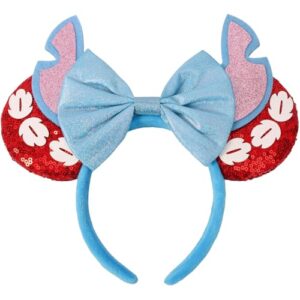 unspaz mouse ears headband, sequin mouse ears for women girls boys, hamemade soft bow headband for cosplay party decorations hair accessories(st red)