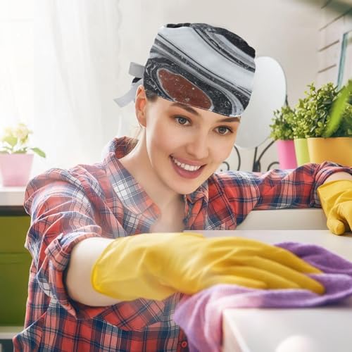 2-Pc Scrub Hats Women Bouffant Hats,Work Hat with Buttons and Cotton Sweatband,Natural Stone Texture Marble