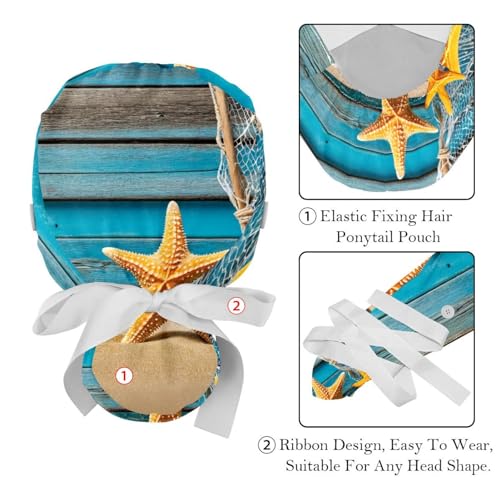 2-Pc Gourd-Shaped Working Cap,Fisherman Hat with Buttons and Cotton Sweatband,Nautical Starfish Ocean Sea