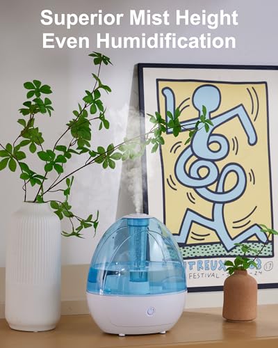 2L Cool Mist Humidifier for Bedroom with Nightlight, 30H Runtime, 360° Nozzle, Auto Shut-Off, Easy to Fill and Clean, Ideal for Home and Baby Nursery