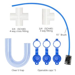 GAGALOR Condensate U Trap PVC Standard 3/4 Inch Connector Pipe Fitting with Cleaning Brush for HVAC Drain System