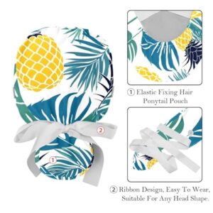 2-Pc Gourd-Shaped Working Cap,Fisherman Hat with Buttons and Cotton Sweatband,Pineapple Leaf Tropical