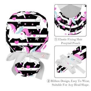 2-Pc Gourd-Shaped Working Cap,Fisherman Hat with Buttons and Cotton Sweatband,Rainbow Unicorns Black Stripes