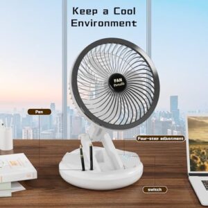 Mihoho Whole Room Air Circulator, 4 Speeds Fan with Light, Cordless Foldable Fan with Lamp for Home, Office, Desk, Outdoor, Ceiling & Wall Mount (Grey)