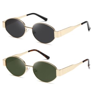 kimorn oval sunglasses womens men retro trendy sun glasses classic metal shades k1653 (gold grey+gold green)