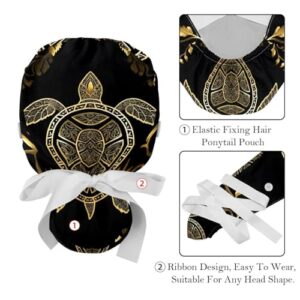 2-Pc Gourd-Shaped Working Cap,Fisherman Hat with Buttons and Cotton Sweatband,Golden Sea Turtle