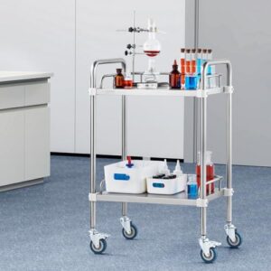 VEVOR Lab Rolling Cart, 2-Shelf Stainless Steel Rolling Cart, Lab Serving Cart with Swivel Casters, Dental Utility Cart for Clinic, Lab, Hospital, Salon, 15.16"x21.57"x34.06"