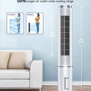 COOLECH 42 INCH Evaporative Air Cooler w/Remote &LED Touch Screen, 4 Mode &3 Speed, 1-Gal Tank for 15H Cooling, 12H Timer for Auto Off, 70°Oscillation Portable Swamp Cooler, Air Cooler for Room Patio